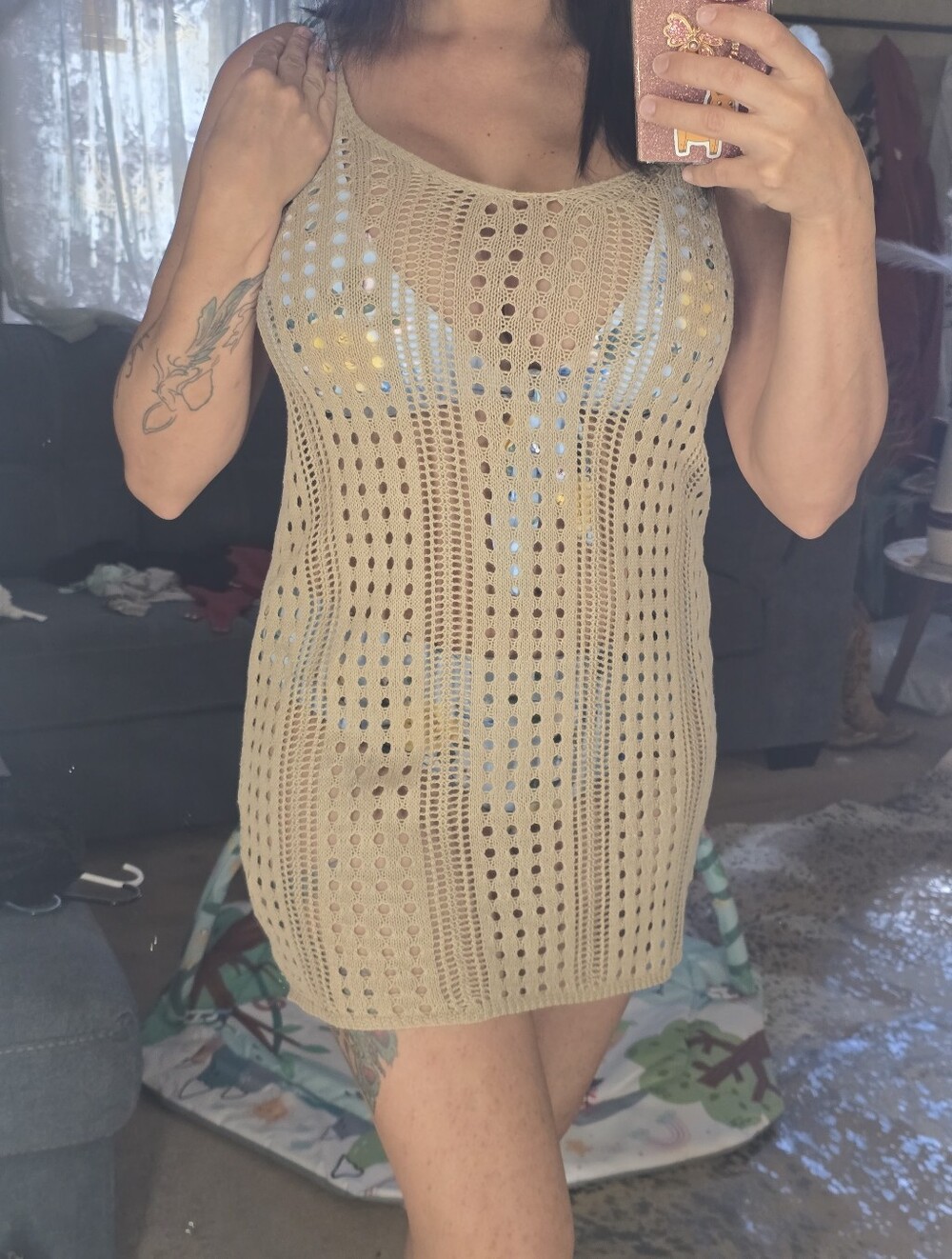 Beige Crochet Cover Dress - Picture 2 of 7